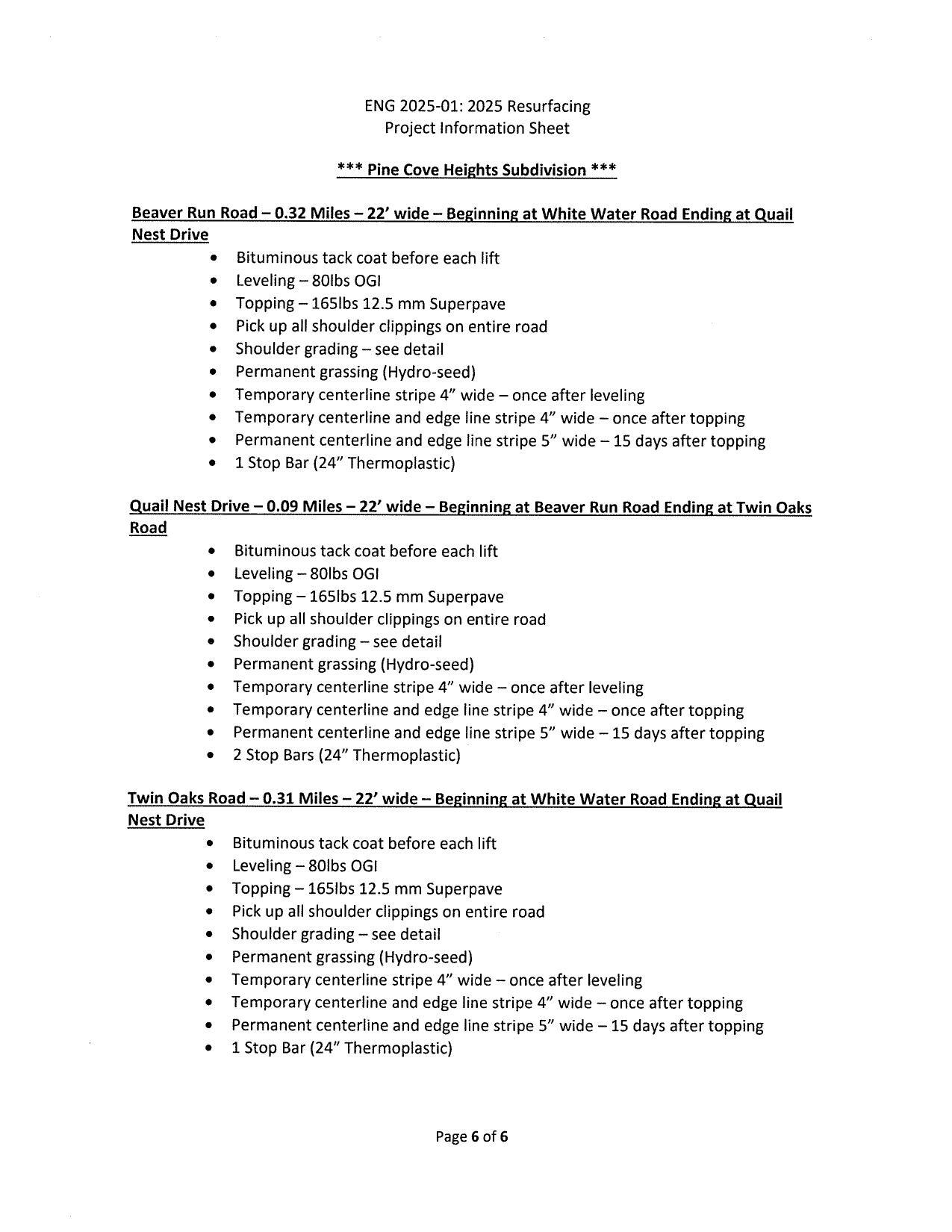 Pine Cove Heights Subdivision: Beaver Run Road, Quail Nest Drive, Twin Oaks Road