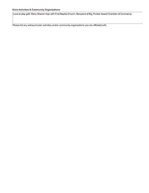 [Love to play golf, Many Mission trips with First Baptist Church, Recipient of Big Thinker Award Chamber of Commerce]