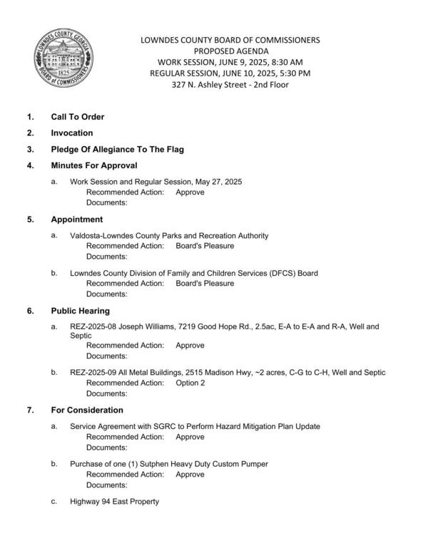 [Appointments, Rezonings, For Consideration]