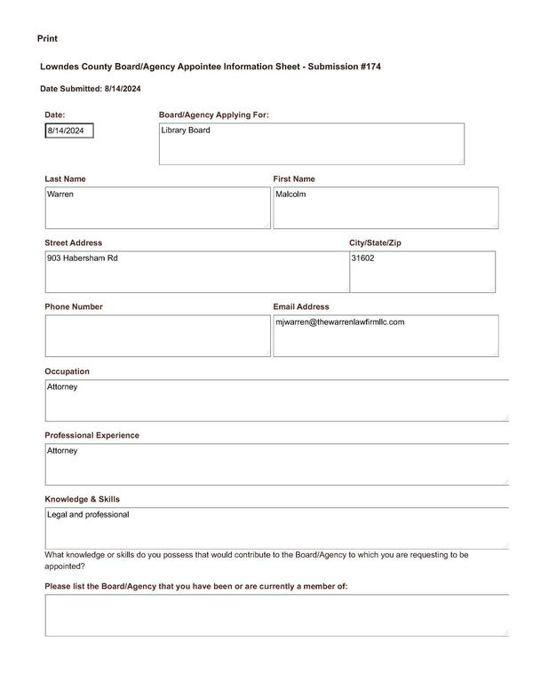 Malcolm Warren application
