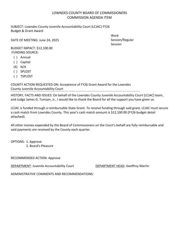 [BUDGET IMPACT: $12,100.00 cash match]