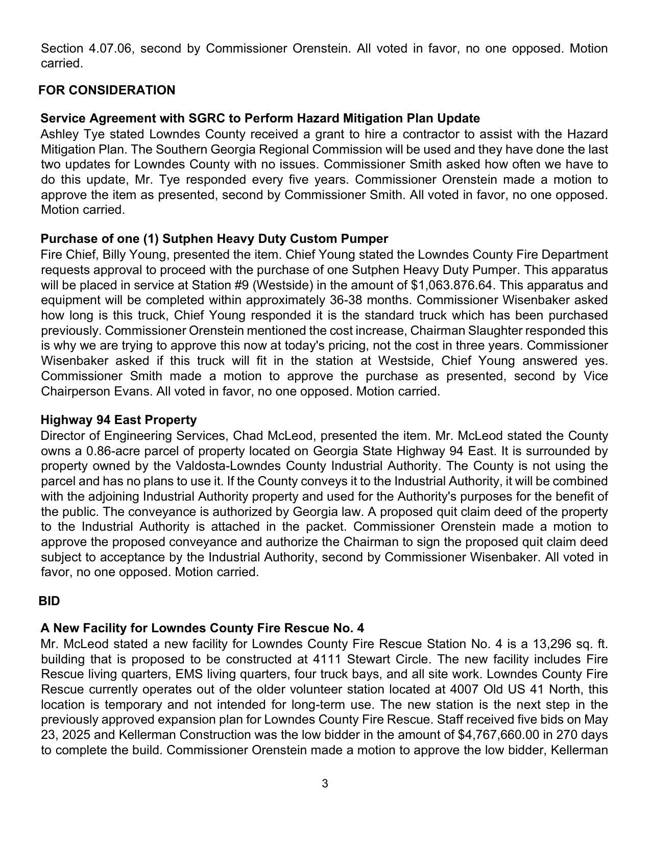 Section 4.07.06, second by Commissioner Orenstein. All voted in favor, no one opposed. Motion