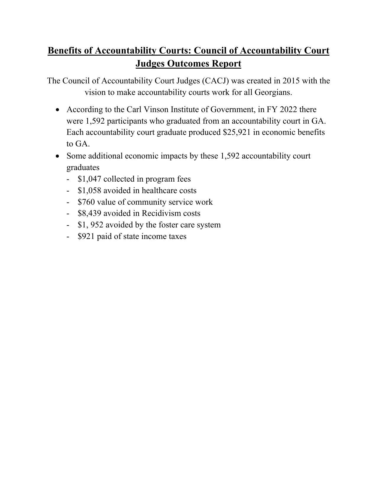 Benefits of Accountability Courts: Council of Accountability Court Judges Outcomes Report