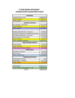 [FY 2026 GRANT APP BUDGET, LOWNDES COUNTY ACCOUNTABILITY COURT]