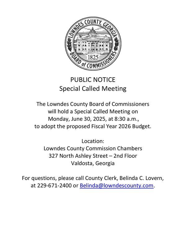 [Notice of Special Called Meeting to Adopt the FY 2026 Budget]