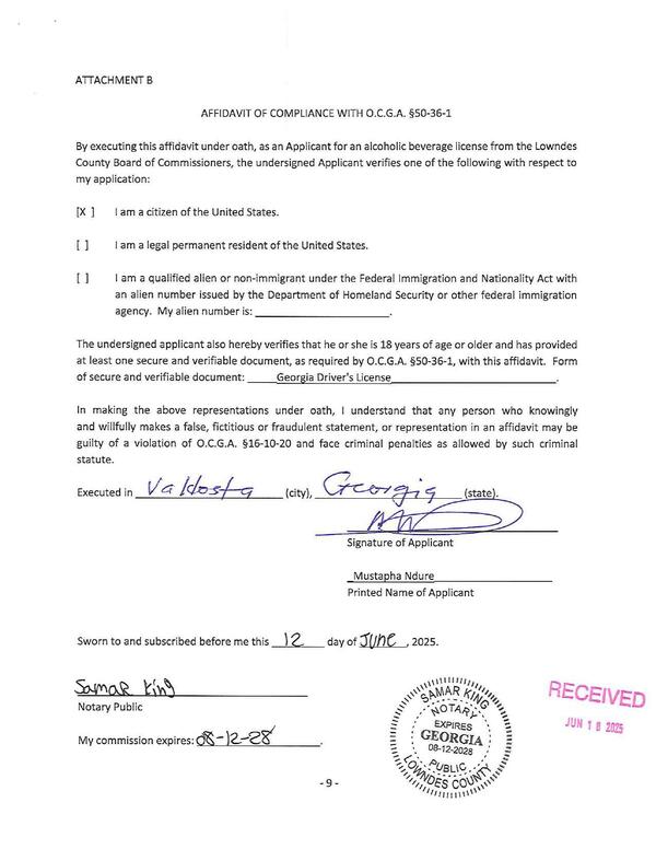 AFFIDAVIT OF COMPLIANCE WITH O.C.G.A. §50-36-1