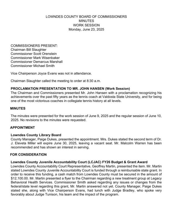 [Minutes, Work Session, 2025-06-23]