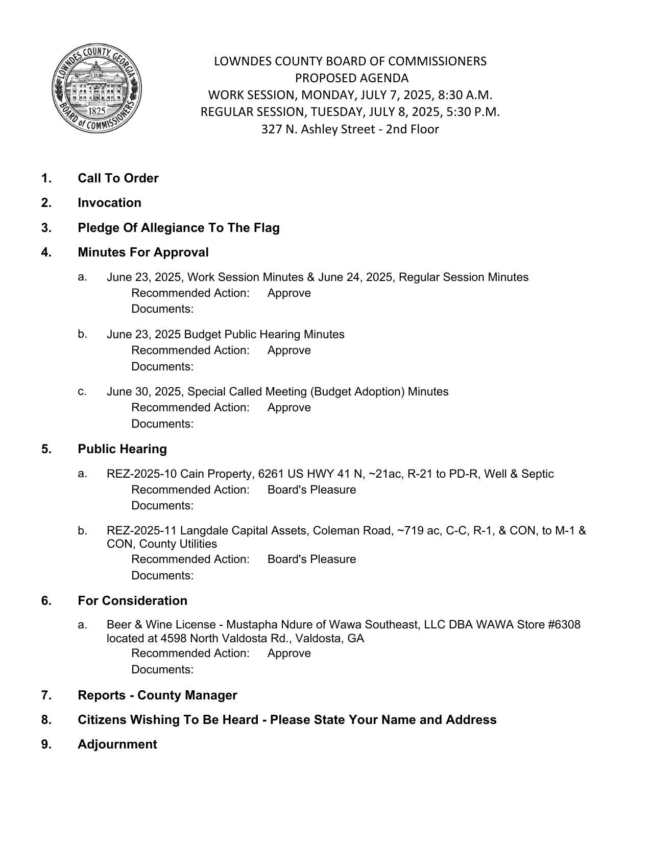 Two rezonings and a beer and wine license