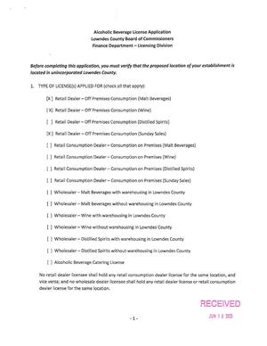 [Alcoholic Beverage License Application]