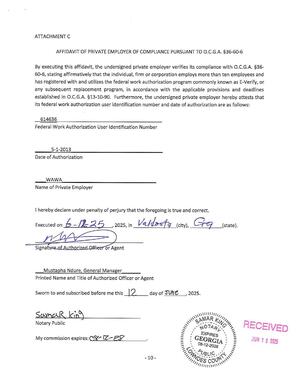 [Attachment C: AFFIDAVIT OF PRIVATE EMPLOYER OF COMPLIANCE PURSUANT TO O.C.G.A. §36-60-6]