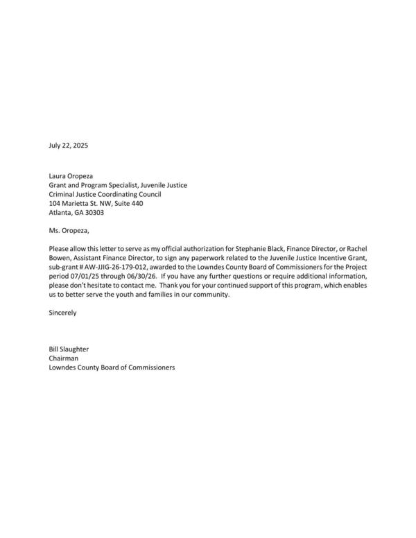 Letter authorizing Stephanie Black or Rache Bowen to sign