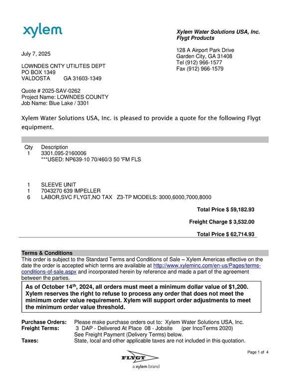 xylem Quote # 2025-SAV-0262
