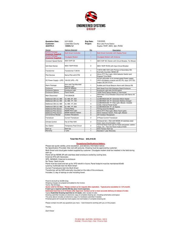 Entineered Systems Proposal $45,419