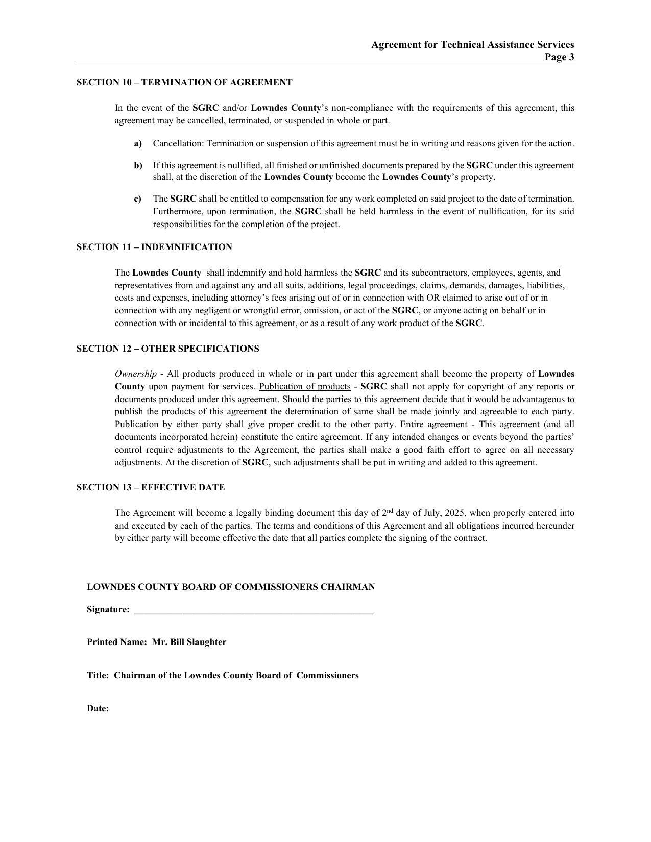 SECTION 10 - TERMINATION OF AGREEMENT