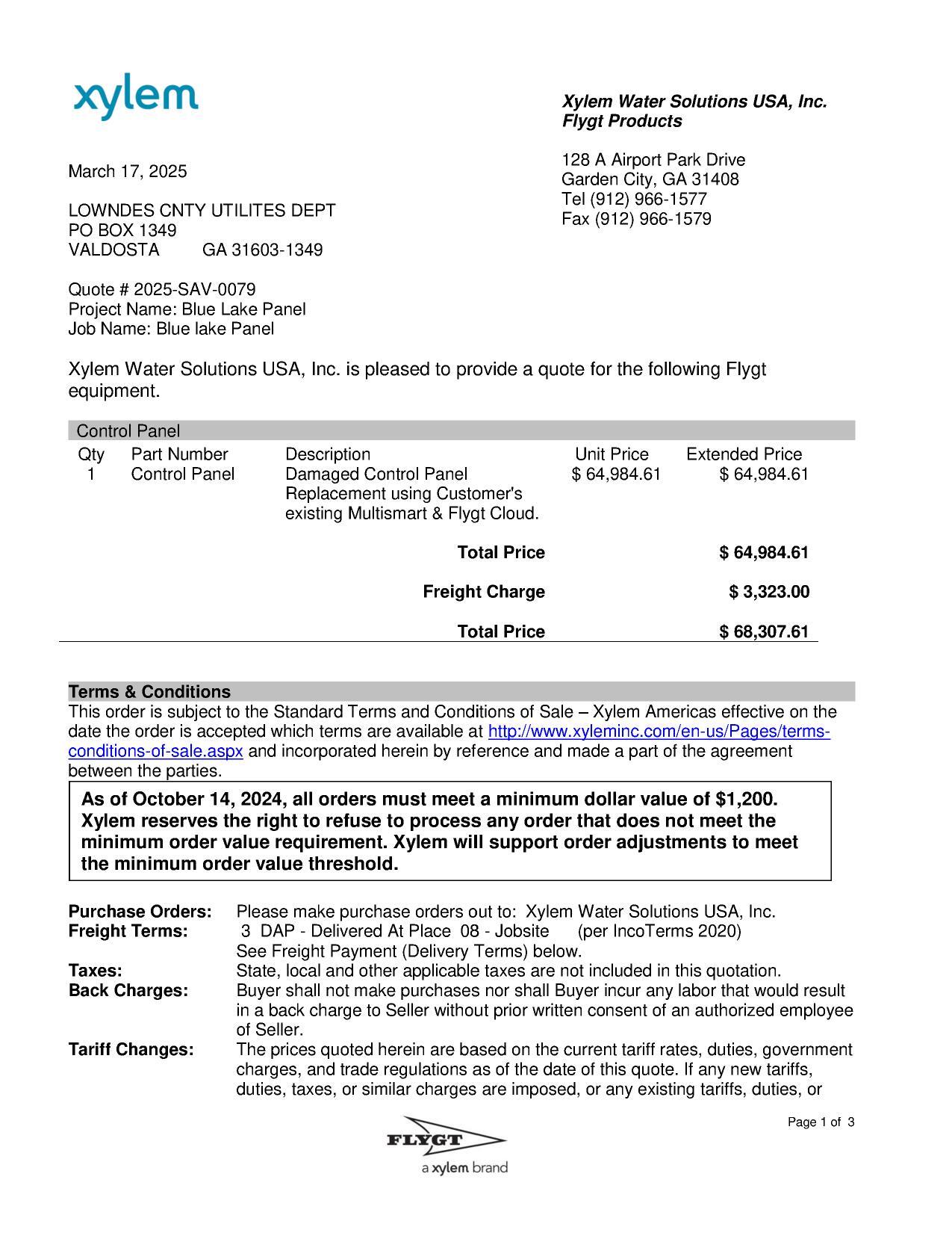 xylem Quote # 2025-SAV-0079