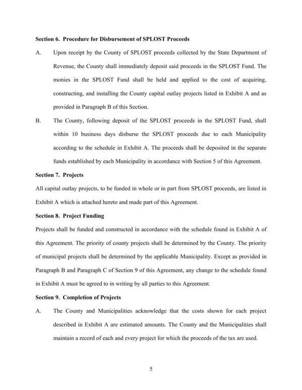 Section 6. Procedure for Disbursement of SPLOST Proceeds; Section 7. Projects; Section 8. Project Funding; Section 9. Completion of Projects