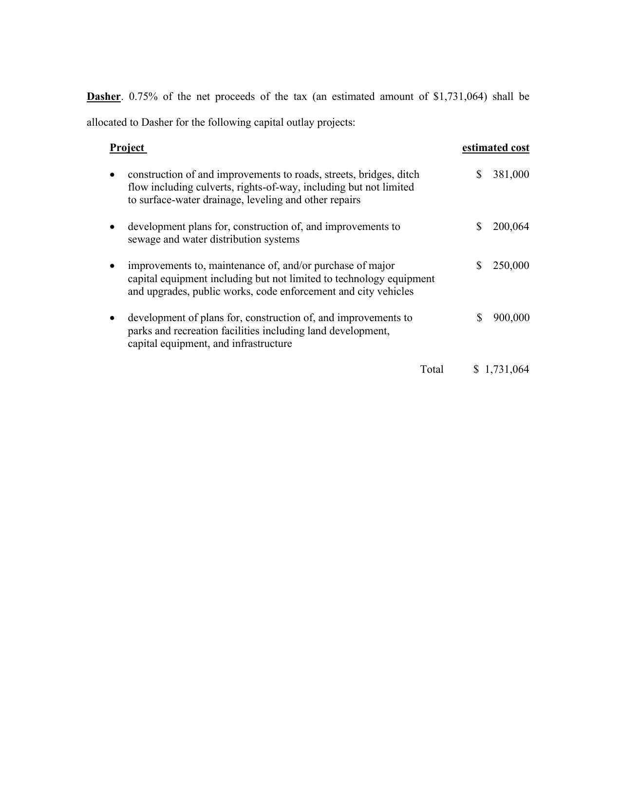 Dasher Project List, SPLOST IX