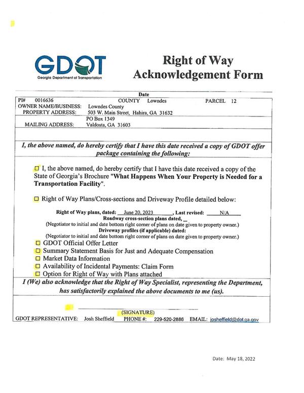 Right of Way Acknowledgement Form