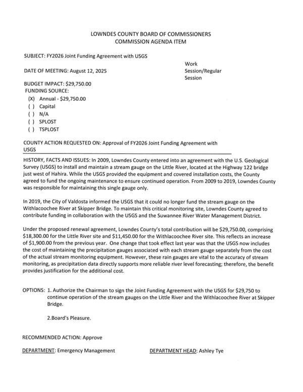 [BUDGET IMPACT: $29,750.00 FUNDING SOURCE: (X) Annual - $29,750.00 Folsom Bridge and Skipper Bridge Gauges]