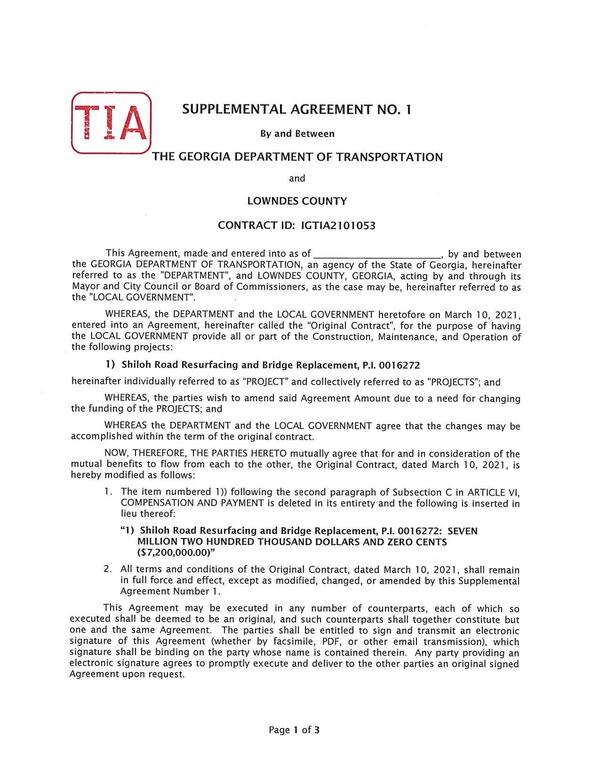 SUPPLEMENTAL AGREEMENT NO. 1 CONTRACT ID: IGTIA2101053