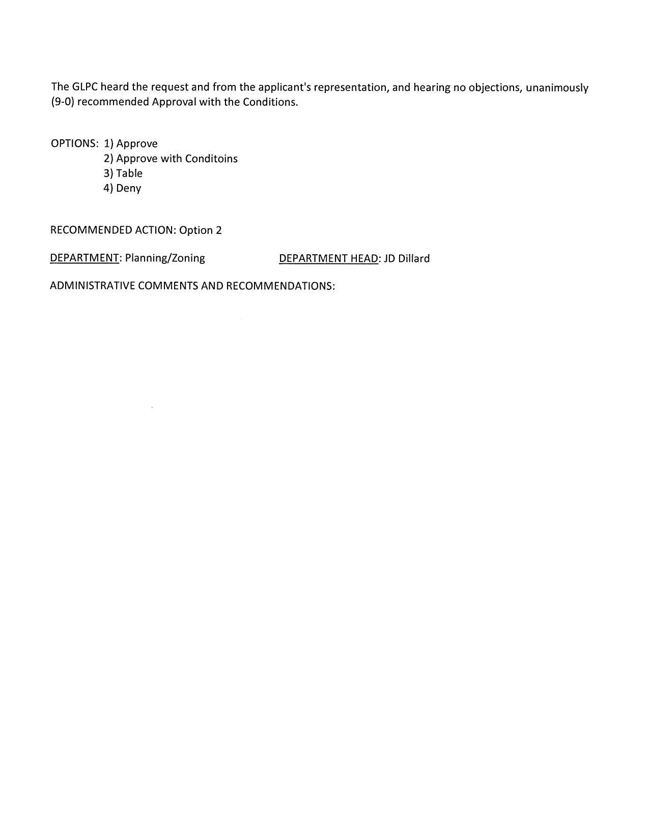 GLPC (9-0) recommended Approval with the Conditions.