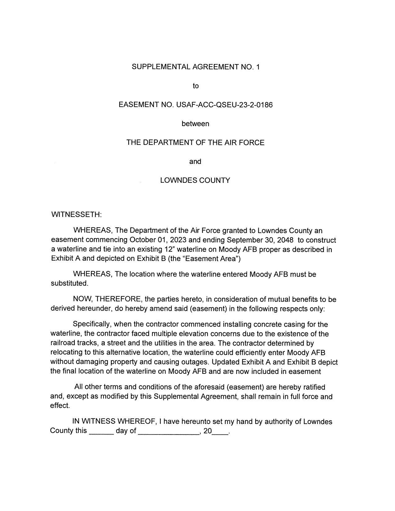 EASEMENT NO. USAF-ACC-QSEU-23-2-0186