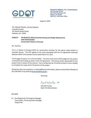 [This is a Notice to Proceed (NTP) for construction activities for the above noted project in]