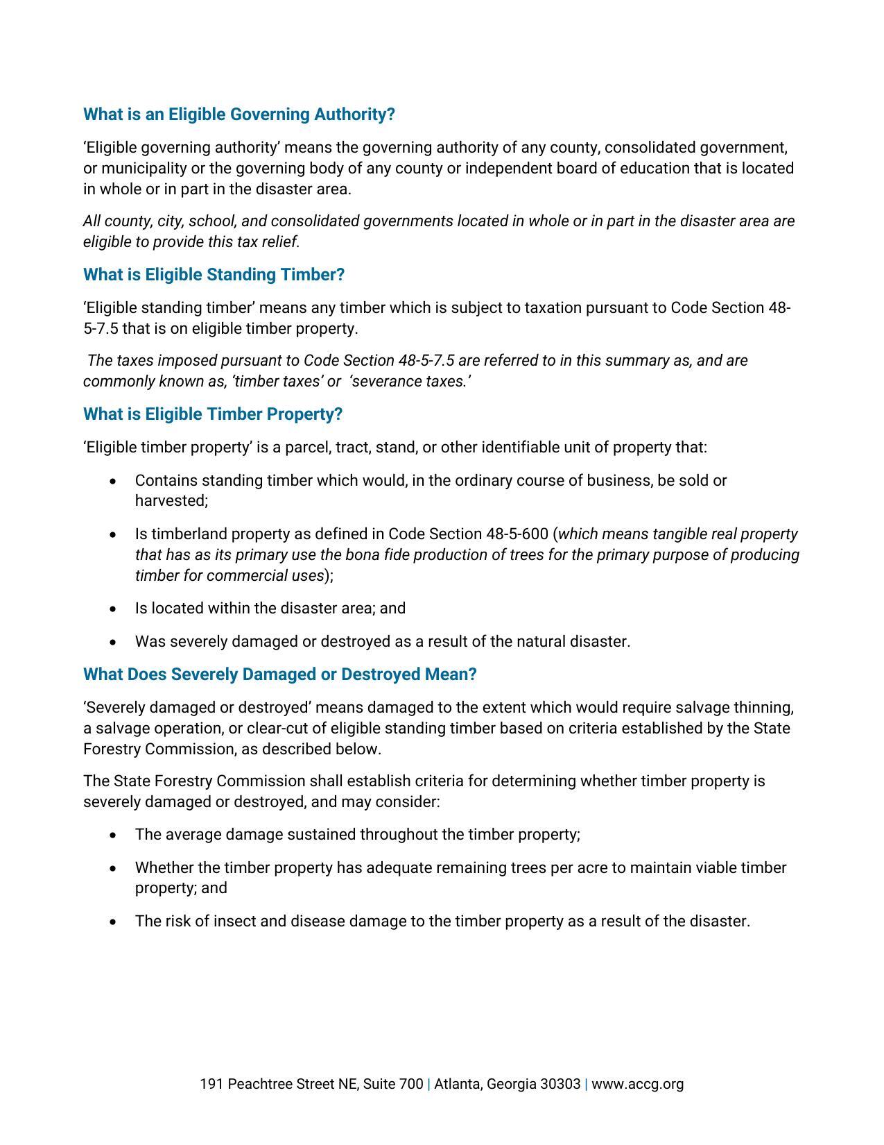 Eligible Governing Authority, Standing Timber and Property? What Does Severely Damaged or Destroyed Mean?