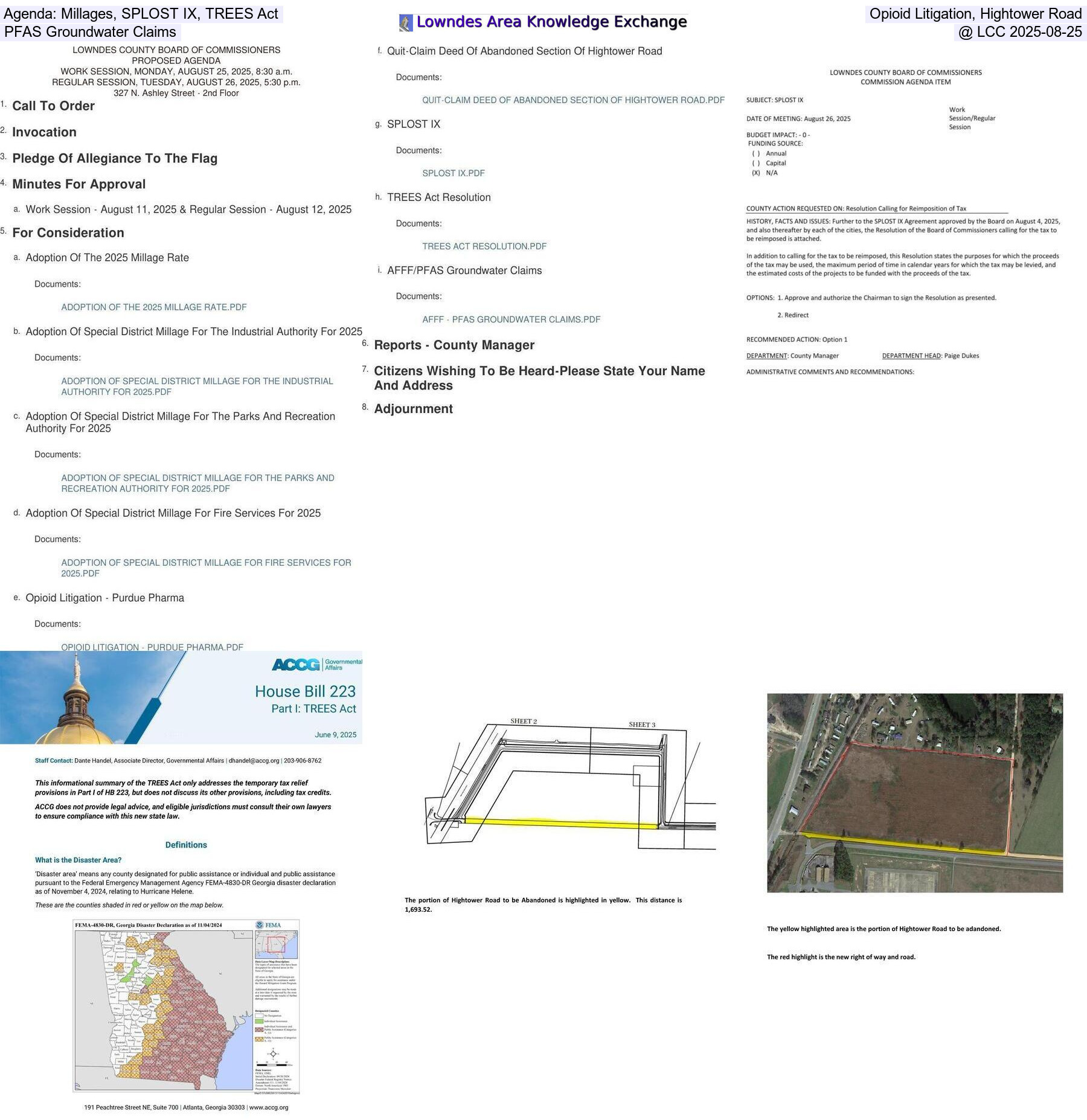 [Agenda: Millages, SPLOST IX, TREES Act, Opioid Litigation, Hightower Road, PFAS Groundwater Claims @ LCC 2025-08-25]