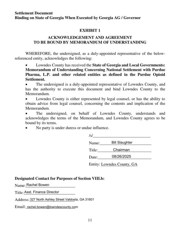 Exhibit 1: ACKNOWLEDGEMENT AND AGREEMENT