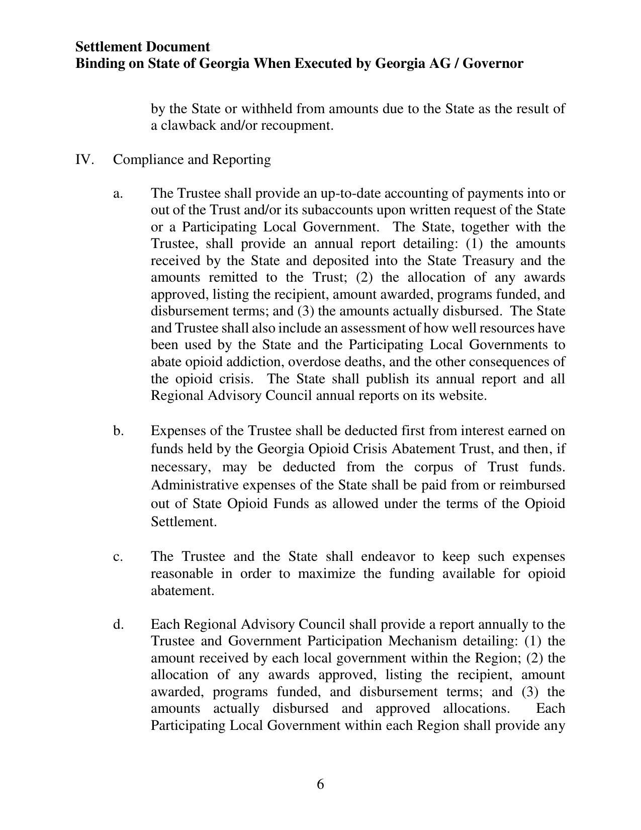 IV. Compliance and Reporting