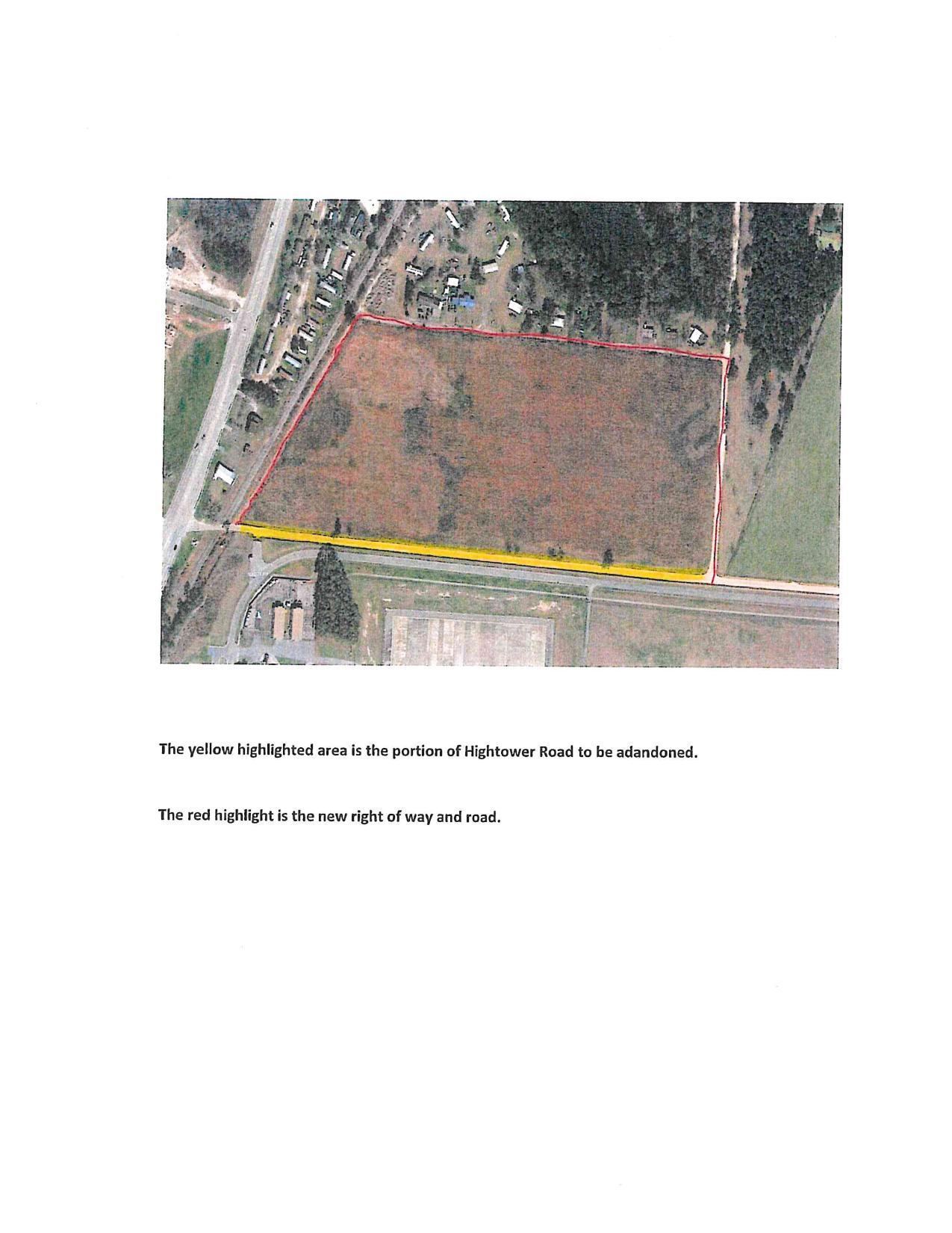 Aerial Map of the portion of Hightower Road to be abandoned.