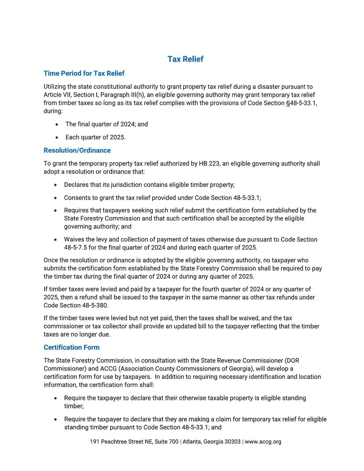 Requires that taxpayers seeking such relief submit the certification form established by the