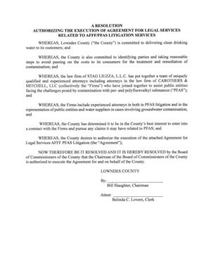 [A RESOLUTION AUTHORIZING THE EXECUTION OF AGREEMENT FOR LEGAL SERVICES RELATED TO AFFF/PFAS LITIGATION SERVICES]