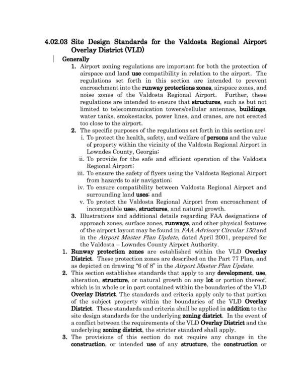 4.02.03 Site Design Standards for the Valdosta Regional Airport Overlay District (VLD)