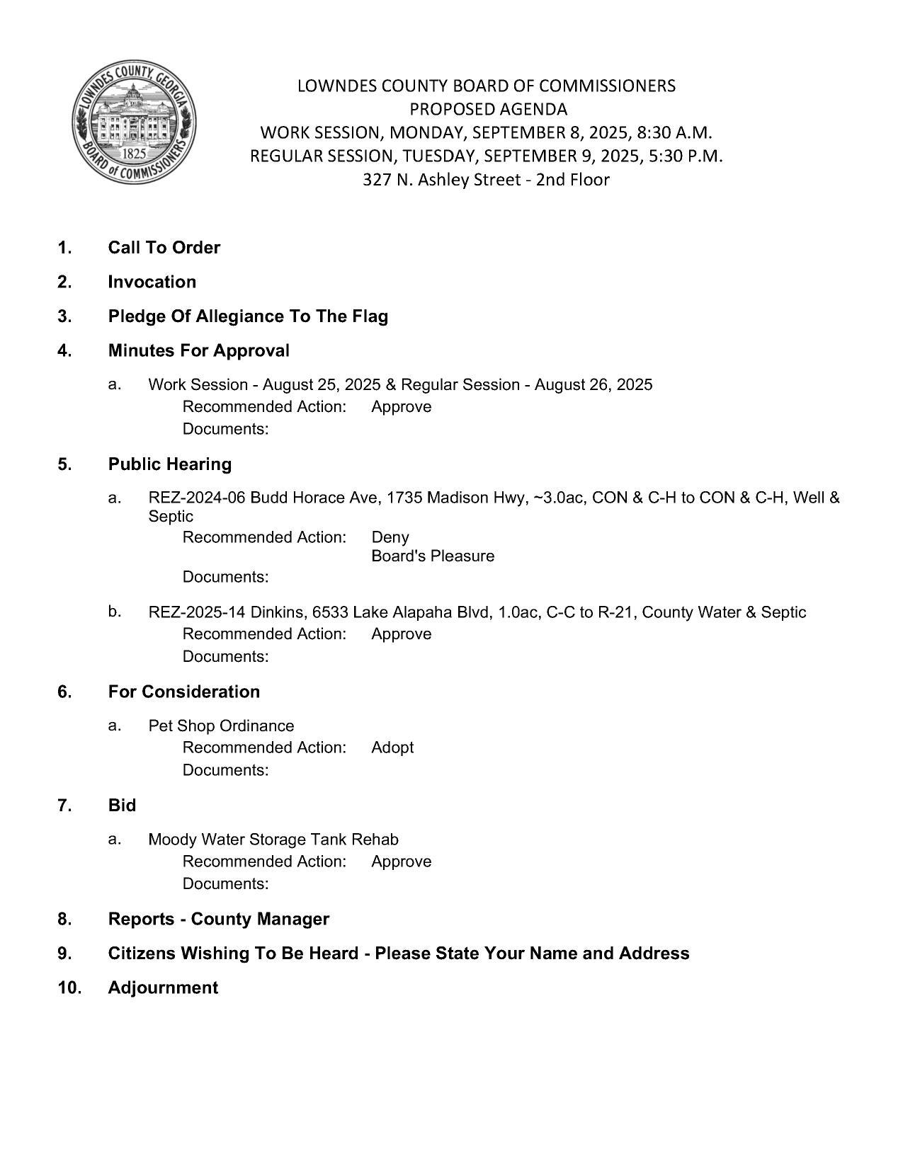 PROPOSED AGENDA