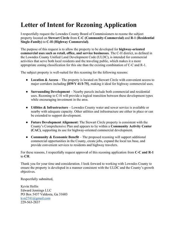 Letter of Intent by Kevin Hollis