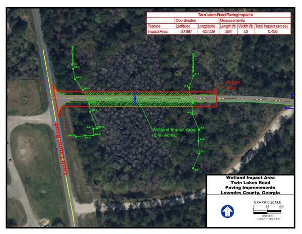 Map: Wetland Impact Area, Twin Lakes Road, Paving Improvements