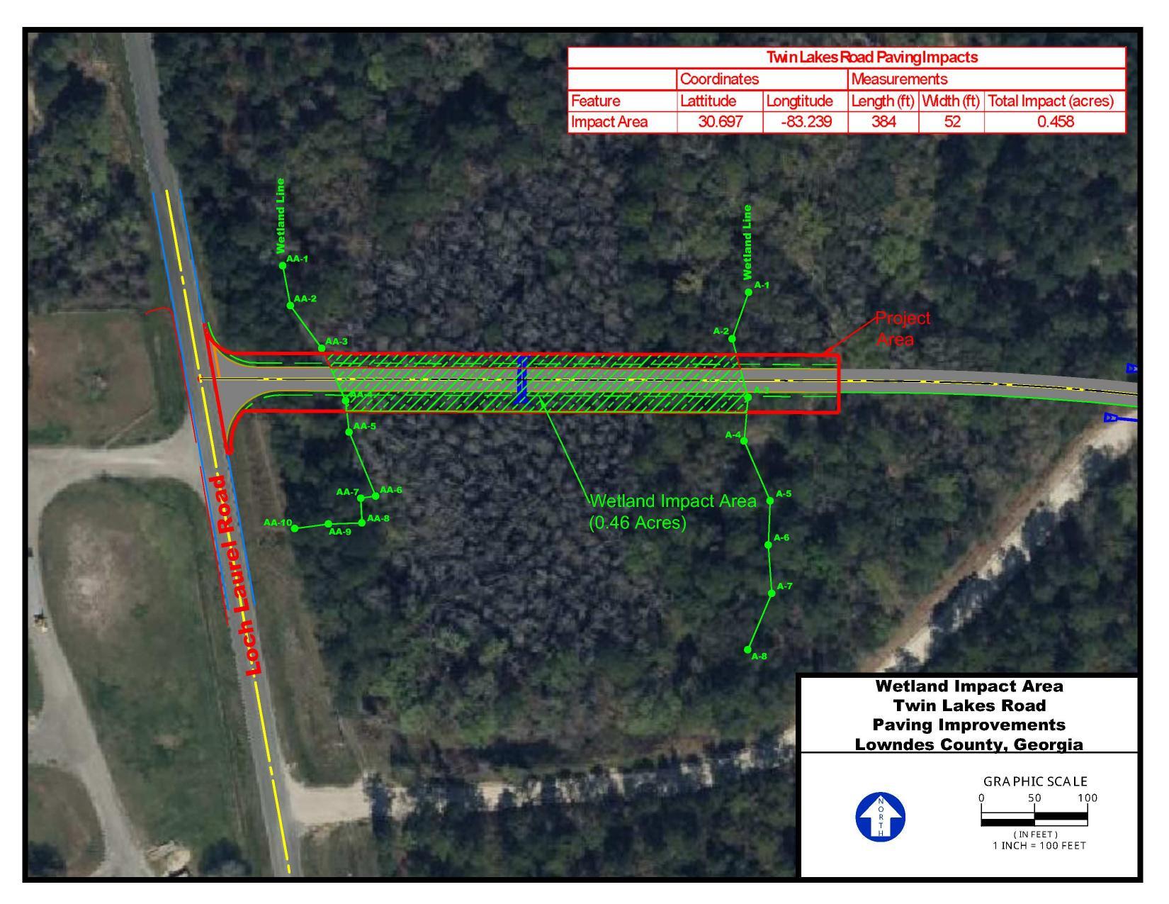 Map: Wetland Impact Area, Twin Lakes Road, Paving Improvements