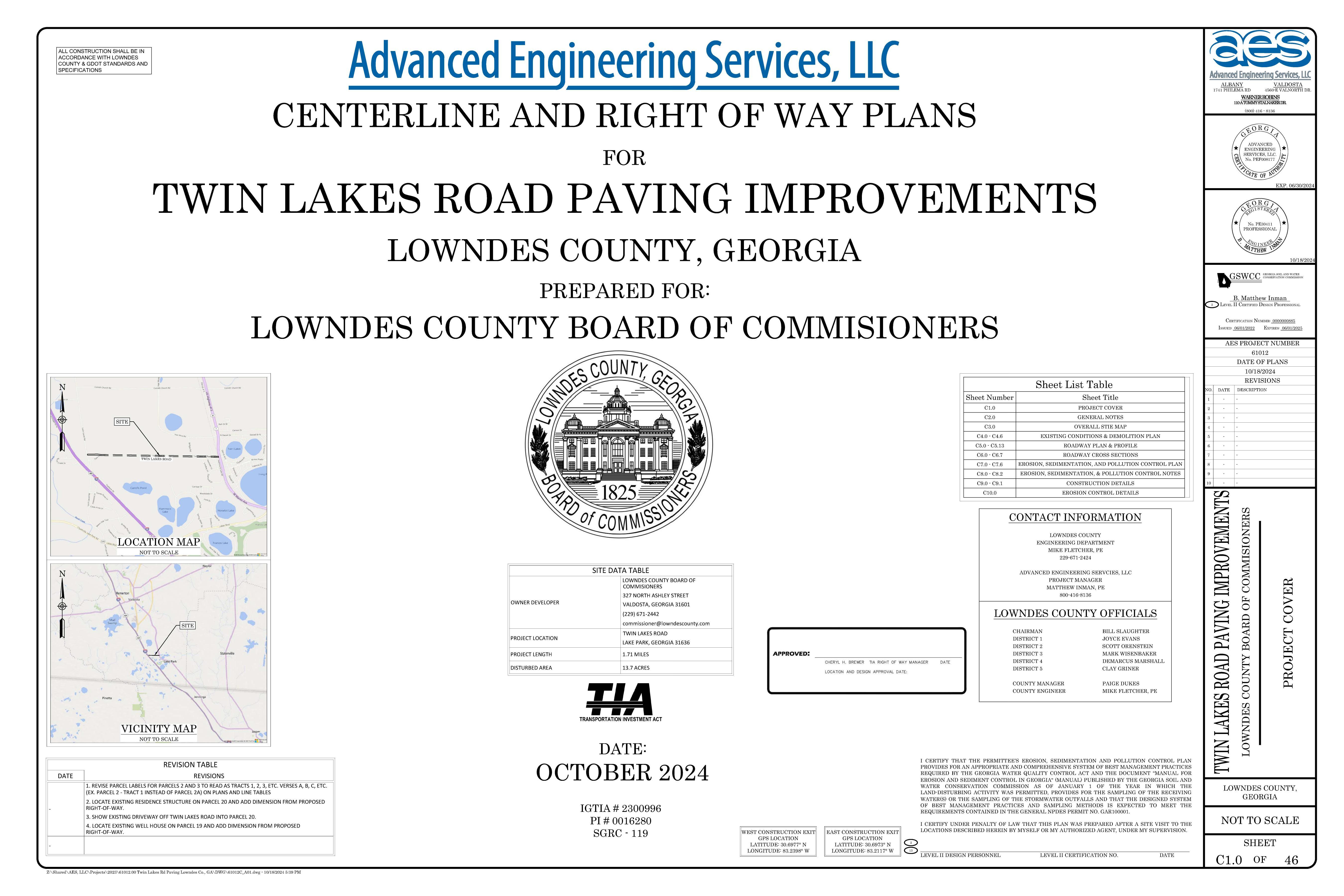 CENTERLINE AND RIGHT OF WAY PLANS