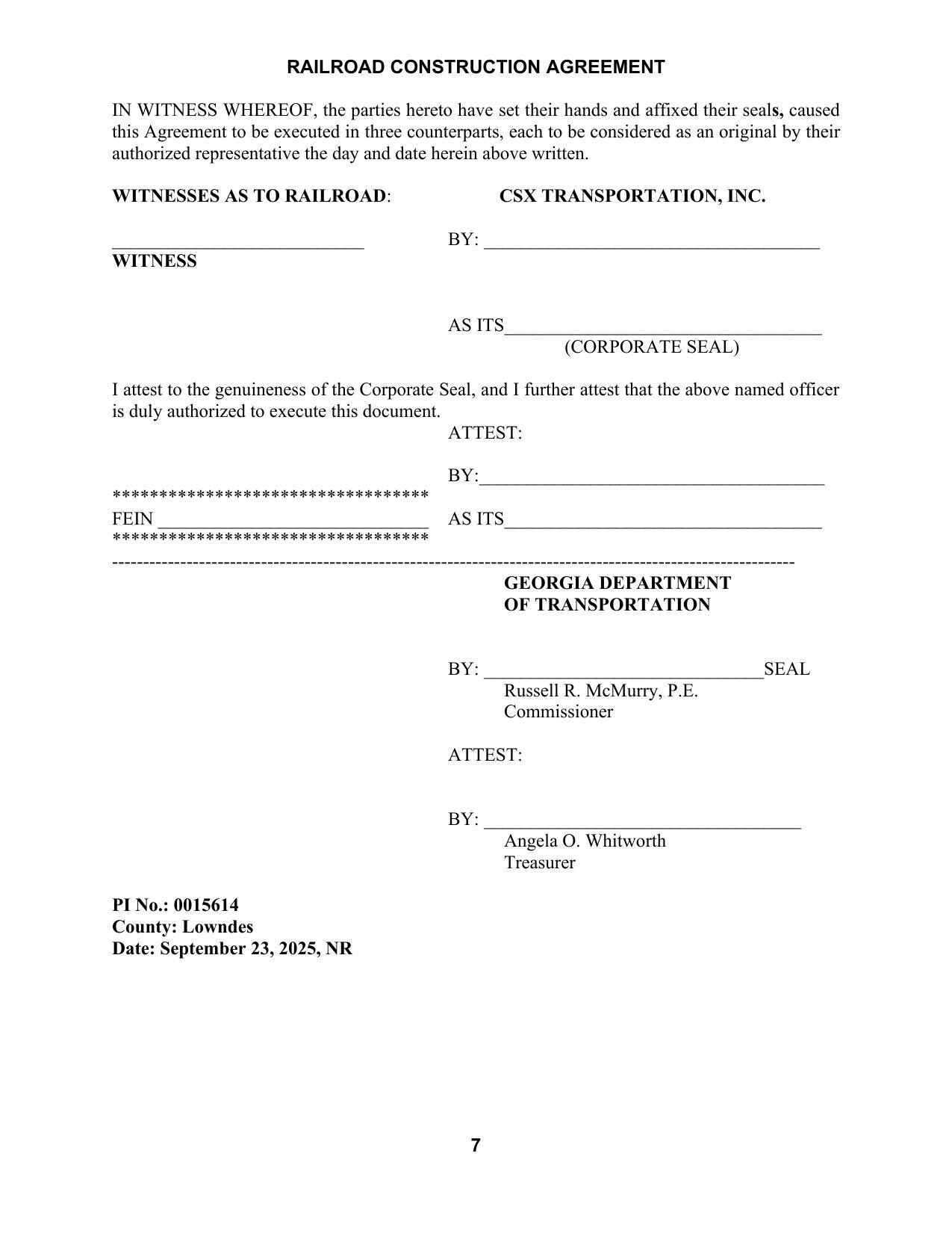 IN WITNESS WHEREOF: CSX & GDOT