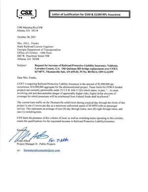 [CSX Letter of Justification for $5M & $10M RPL Insurance]