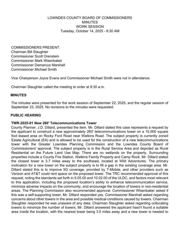 [towers to minimize the number of towers, Mr. Dillard answered the applicant hasn't found a suitable]