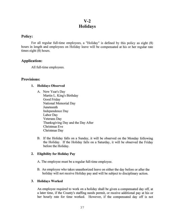 Holidays Policy, Application, and Provisions