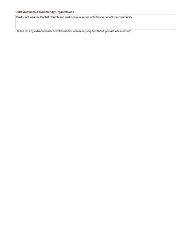 Pastor of Hosanna Baptist Church and participate in serval activities to benefit the community.