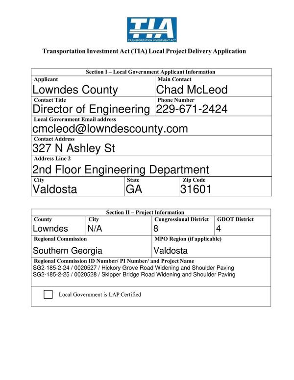 Section I Local Government Applicant Information