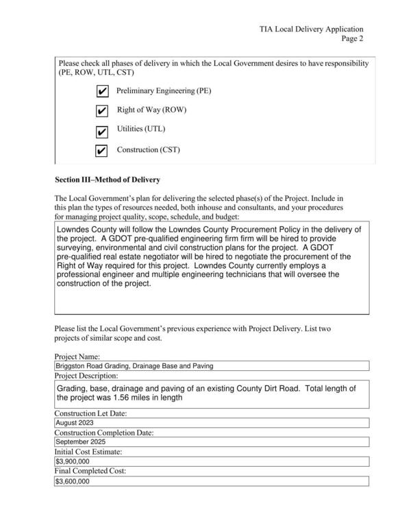 Section II Method of Delivery