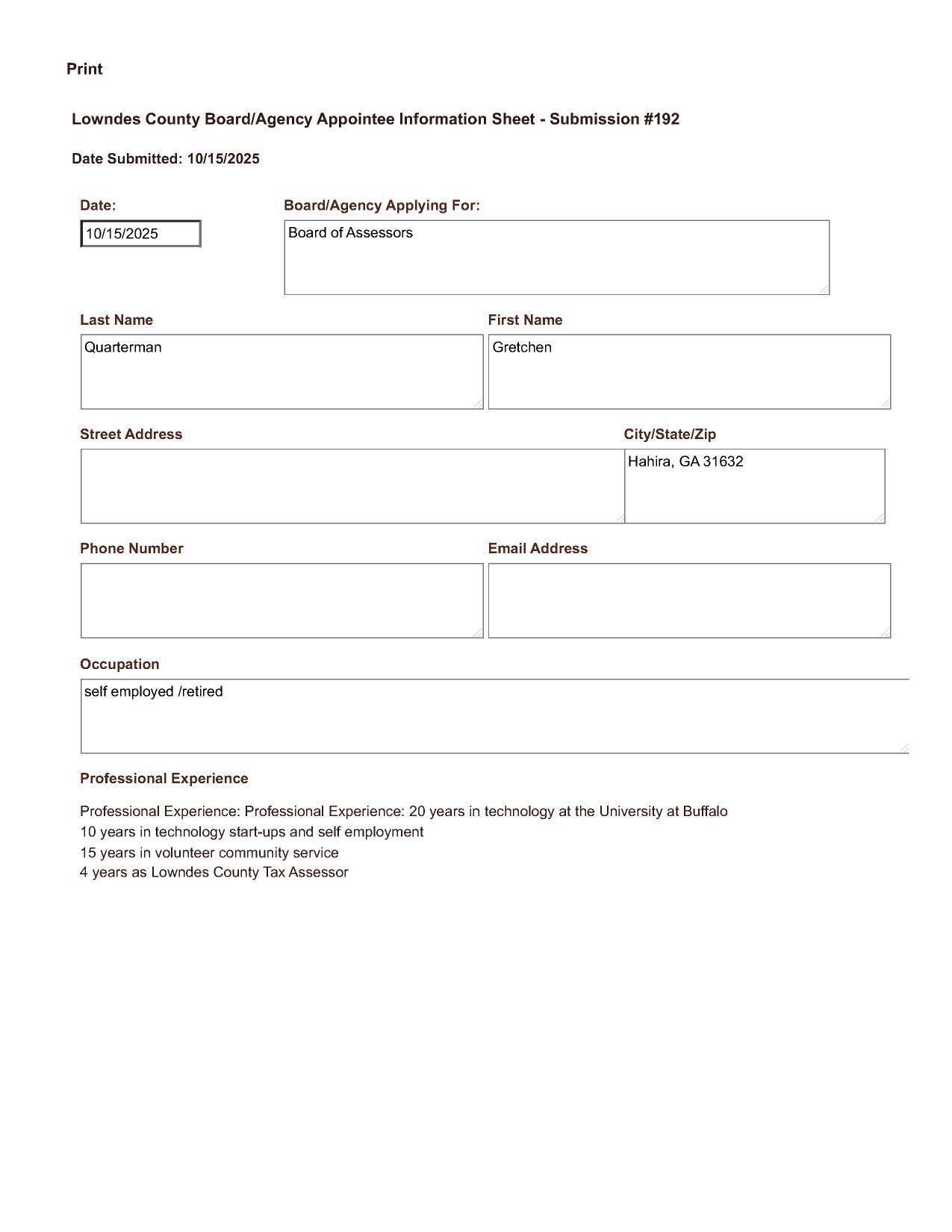 Gretchen Quarterman application