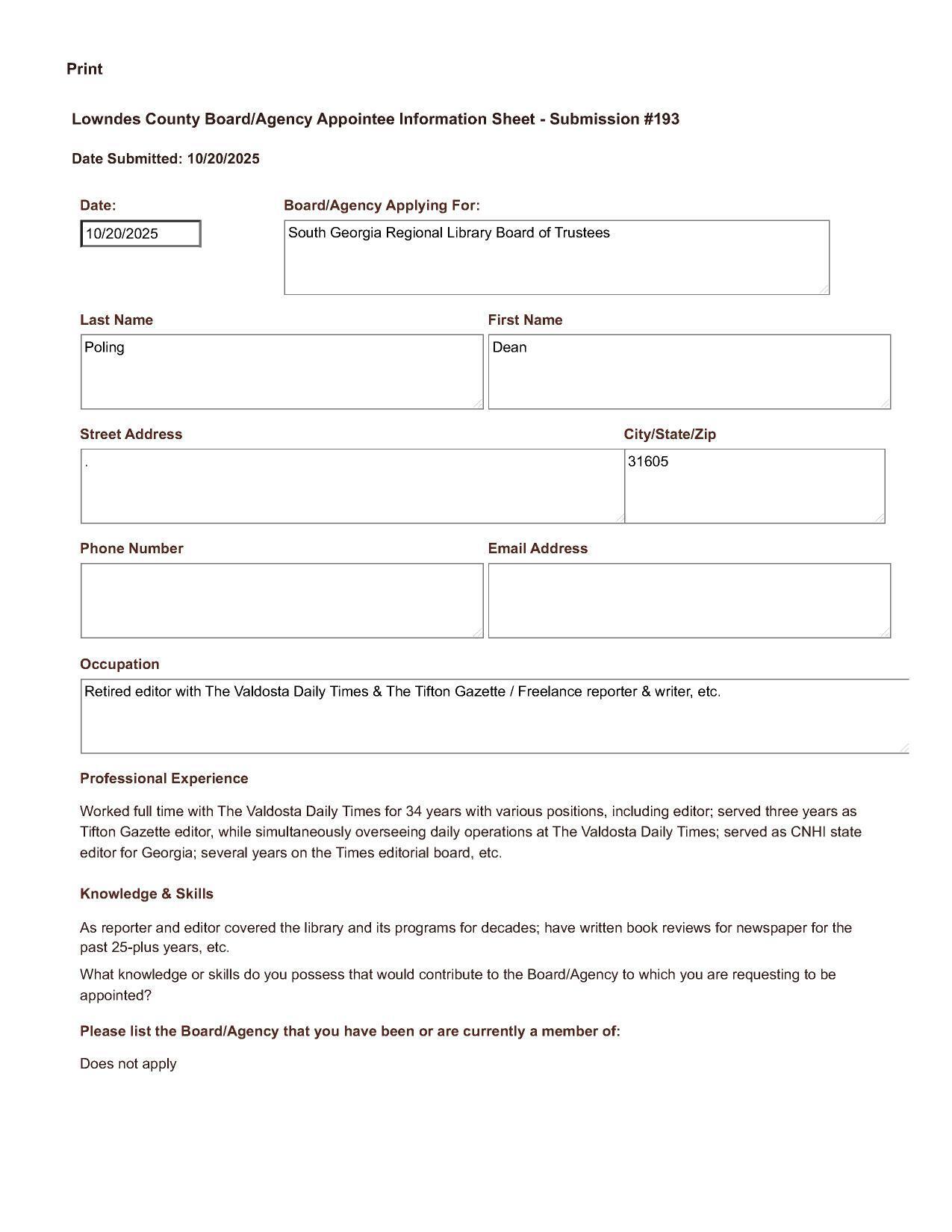 Dean Poling application