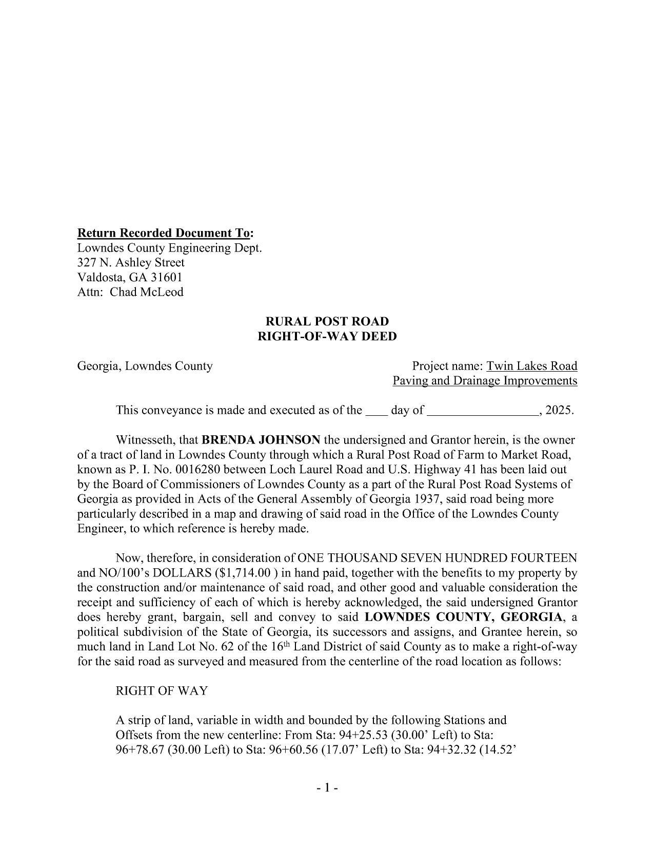 RoW Deed from Brenda Johnson